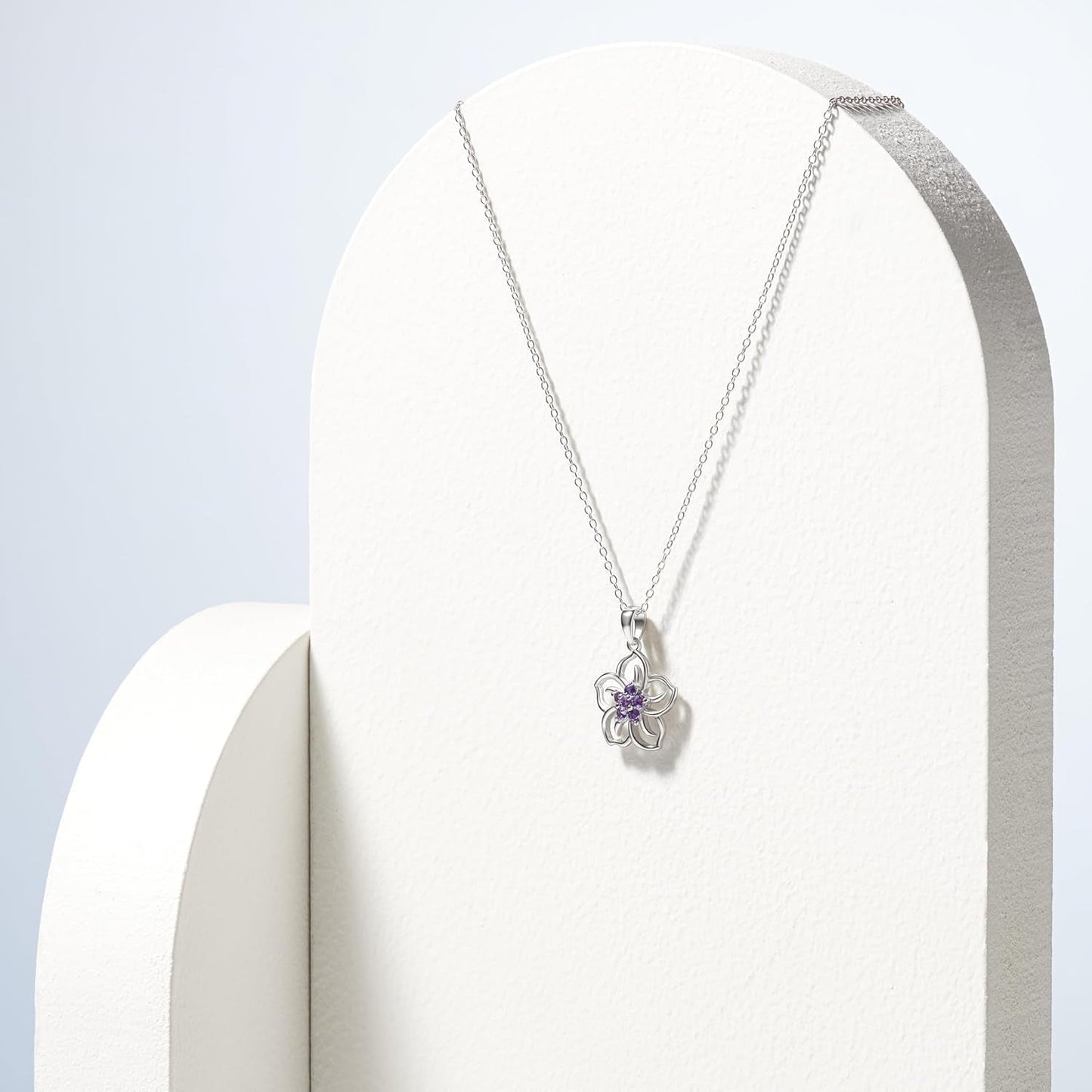 Genuine or Created Gemstone Birthstone Flower Pendant Necklace with Chain in Sterling Silver, 18" (Previously Amazon Collection)