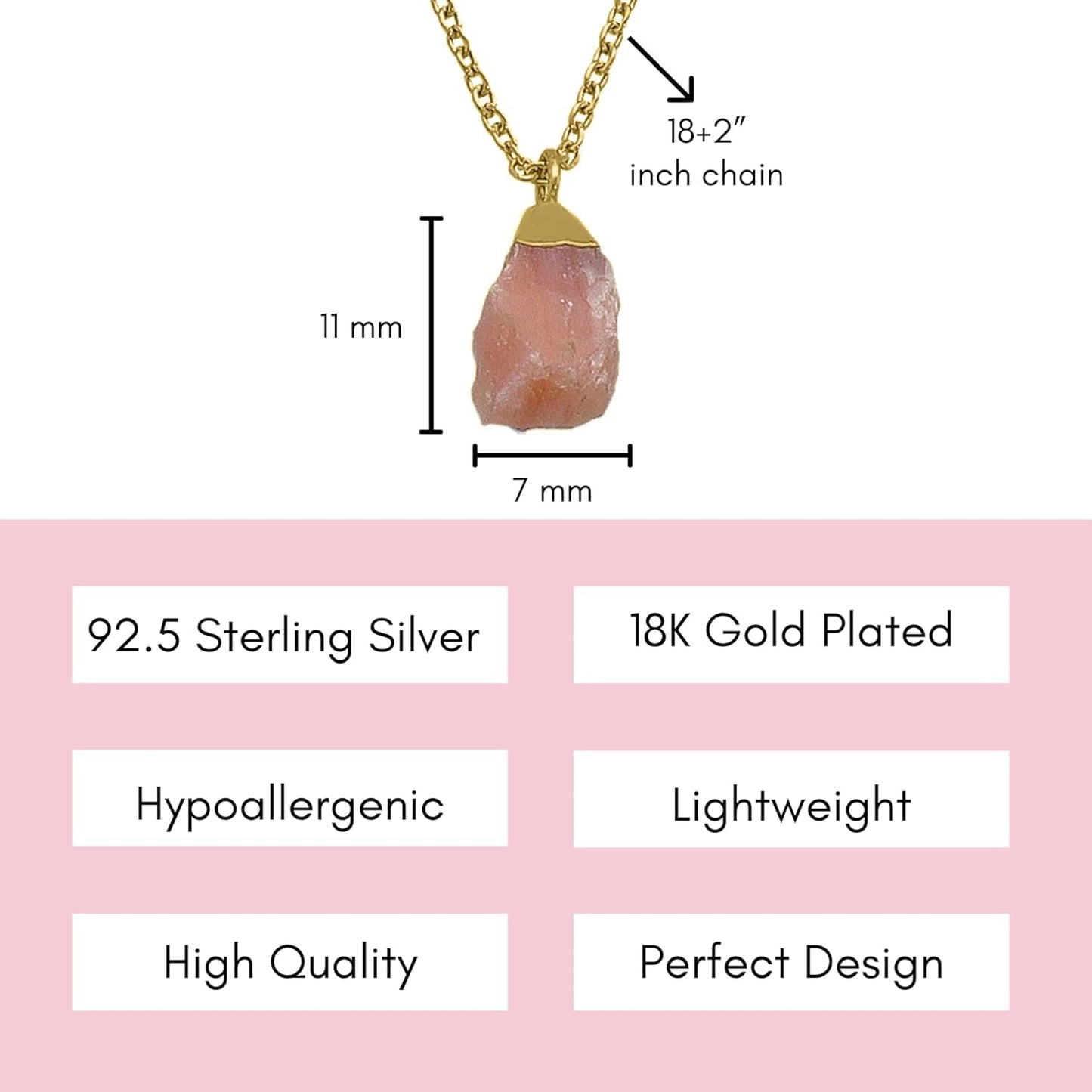 Genuine Pink Opal Necklace for Women - Authentic 925 Sterling Silver Necklace 18K Gold Jewelry, Dainty Raw Choker Pendant Necklace for Teen Girls, October Birthstone Gift for Mothers Day…