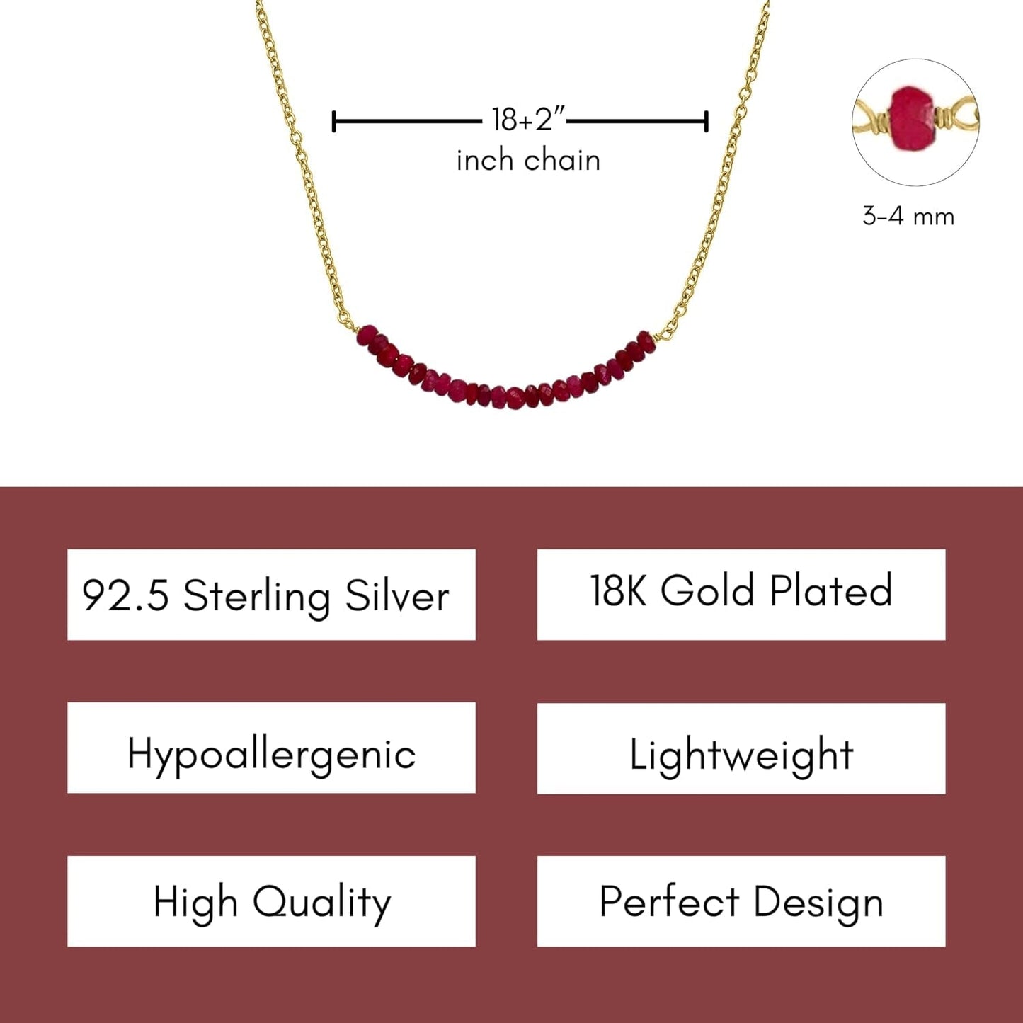 Genuine Ruby Necklace for Women - Authentic 925 Sterling Silver Necklace 18K Gold Jewelry, Dainty Bar Choker Pendant Necklace for Teen Girls, July Birthstone Gift for Mothers Day…