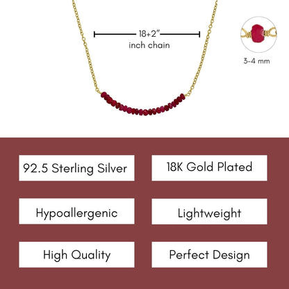 Genuine Ruby Necklace for Women - Authentic 925 Sterling Silver Necklace 18K Gold Jewelry, Dainty Bar Choker Pendant Necklace for Teen Girls, July Birthstone Gift for Mothers Day…