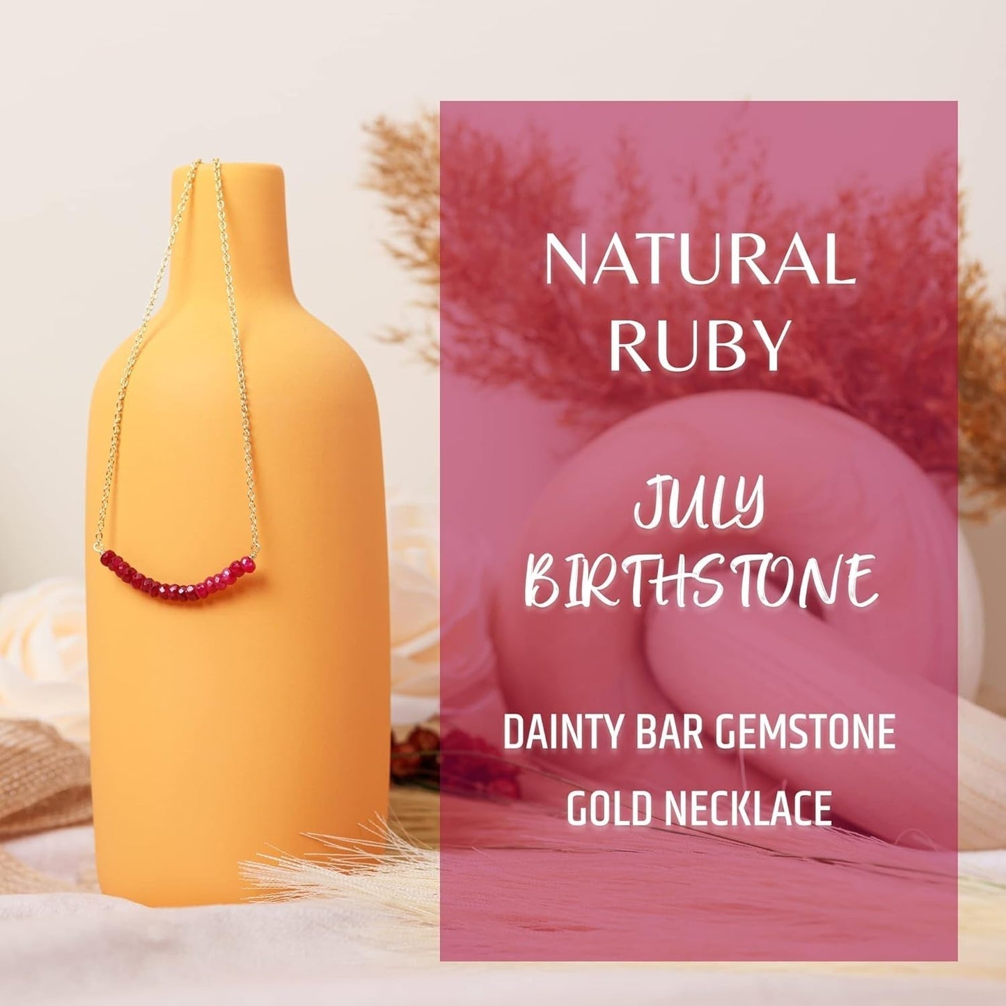 Genuine Ruby Necklace for Women - Authentic 925 Sterling Silver Necklace 18K Gold Jewelry, Dainty Bar Choker Pendant Necklace for Teen Girls, July Birthstone Gift for Mothers Day…