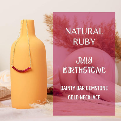 Genuine Ruby Necklace for Women - Authentic 925 Sterling Silver Necklace 18K Gold Jewelry, Dainty Bar Choker Pendant Necklace for Teen Girls, July Birthstone Gift for Mothers Day…