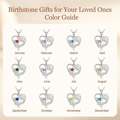 Gift for Mom, Mother and Child Love Heart Pendant Necklace, Mothers Day Gifts for Mom Women 925 Sterling Silver Necklace with Birthstone Necklaces for Mother'S Day Valentines Anniversary Christmas Birthday Gifts for Wife from Husband