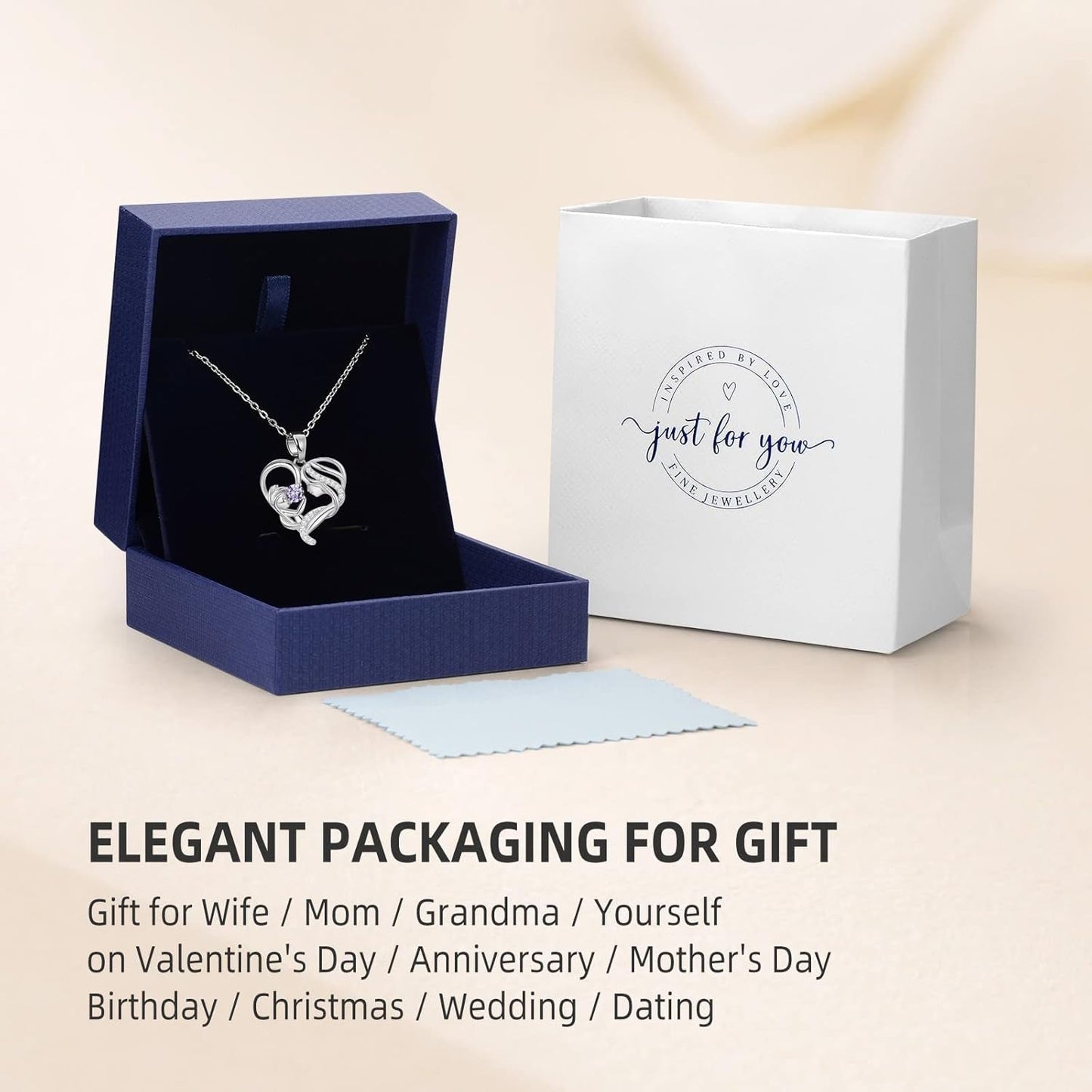 Gift for Mom, Mother and Child Love Heart Pendant Necklace, Mothers Day Gifts for Mom Women 925 Sterling Silver Necklace with Birthstone Necklaces for Mother'S Day Valentines Anniversary Christmas Birthday Gifts for Wife from Husband