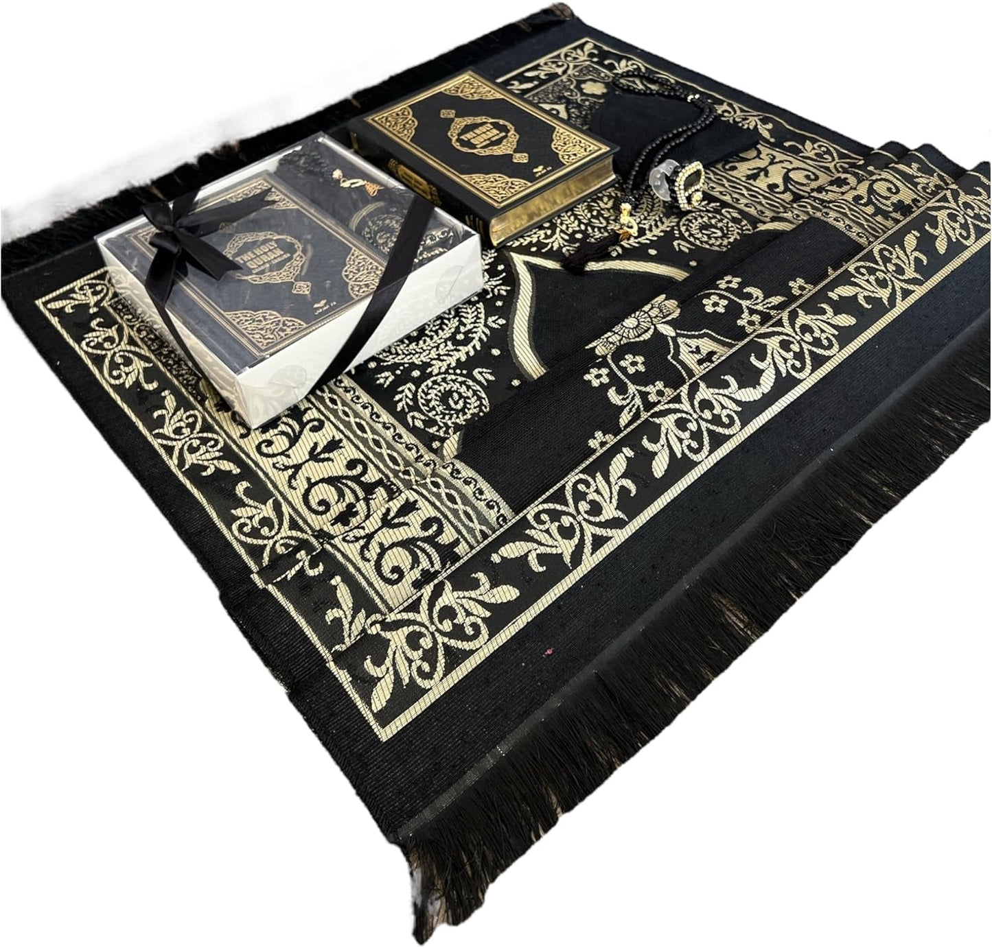 Gift Set for Islam | Holy Quran,Prayer Mat,Portable Digital Zikirmatic,Kufi Hat,Beads | Hajj Present for Wedding,Umrah,Special Day | Great Ramadan Gifts for Muslim Men,Women(Black, English) - WORLD TIME VISITS