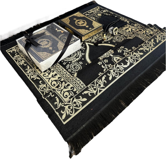 Gift Set for Islam | Holy Quran,Prayer Mat,Portable Digital Zikirmatic,Kufi Hat,Beads | Hajj Present for Wedding,Umrah,Special Day | Great Ramadan Gifts for Muslim Men,Women(Black, English) - WORLD TIME VISITS