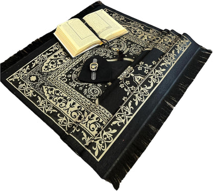 Gift Set for Islam | Holy Quran,Prayer Mat,Portable Digital Zikirmatic,Kufi Hat,Beads | Hajj Present for Wedding,Umrah,Special Day | Great Ramadan Gifts for Muslim Men,Women(Black, English)