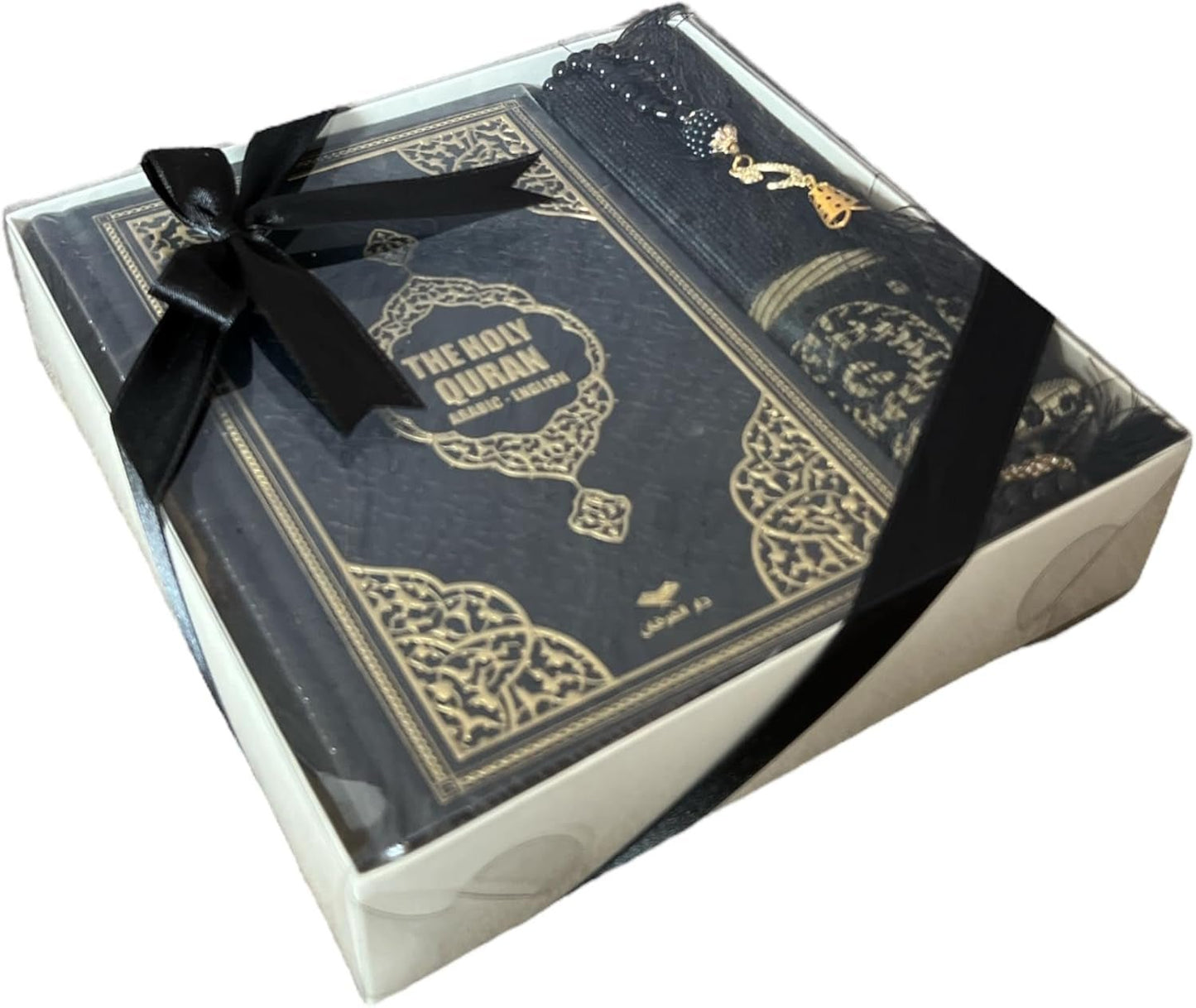 Gift Set for Islam | Holy Quran,Prayer Mat,Portable Digital Zikirmatic,Kufi Hat,Beads | Hajj Present for Wedding,Umrah,Special Day | Great Ramadan Gifts for Muslim Men,Women(Black, English) - WORLD TIME VISITS
