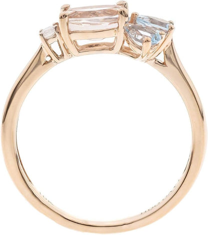 Gin and Grace 10K Rose Gold Genuine Aquamarine & Genuine Morganite Ring with Diamonds for Women Holiday Gifts | Ethically, Authentically & Organically Sourced (Oval & Pear) Shaped Aquamarine Hand-Crafted Jewelry for Her | Aquamarine Ring for Women Holiday