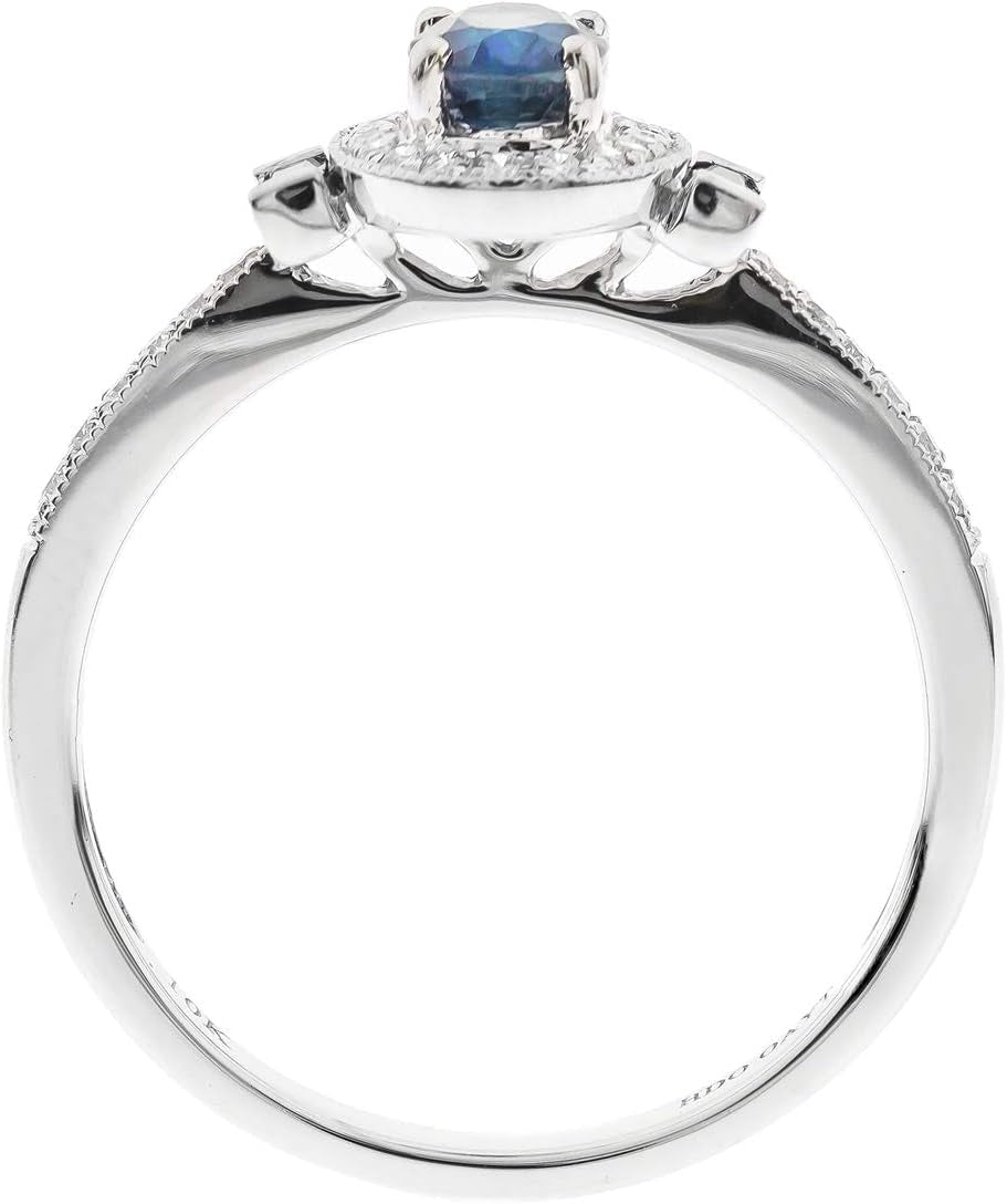 Gin and Grace 10K White Gold Genuine Blue Sapphire Ring with Diamonds for Women | Ethically, Authentically & Organically Sourced (Oval - Cut) Shaped Sapphire Hand - Crafted Jewelry for Her | Sapphire Ring for Women - WORLD TIME VISITS