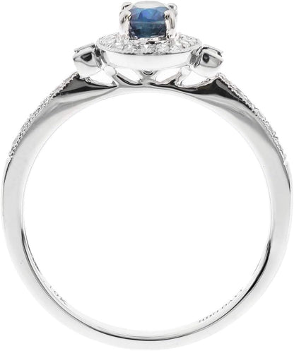 Gin and Grace 10K White Gold Genuine Blue Sapphire Ring with Diamonds for Women | Ethically, Authentically & Organically Sourced (Oval - Cut) Shaped Sapphire Hand - Crafted Jewelry for Her | Sapphire Ring for Women - WORLD TIME VISITS