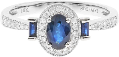 Gin and Grace 10K White Gold Genuine Blue Sapphire Ring with Diamonds for Women | Ethically, Authentically & Organically Sourced (Oval - Cut) Shaped Sapphire Hand - Crafted Jewelry for Her | Sapphire Ring for Women - WORLD TIME VISITS