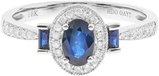 Gin and Grace 10K White Gold Genuine Blue Sapphire Ring with Diamonds for Women | Ethically, Authentically & Organically Sourced (Oval - Cut) Shaped Sapphire Hand - Crafted Jewelry for Her | Sapphire Ring for Women - WORLD TIME VISITS
