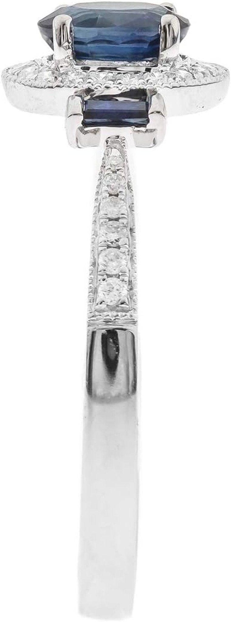 Gin and Grace 10K White Gold Genuine Blue Sapphire Ring with Diamonds for Women | Ethically, Authentically & Organically Sourced (Oval-Cut) Shaped Sapphire Hand-Crafted Jewelry for Her | Sapphire Ring for Women