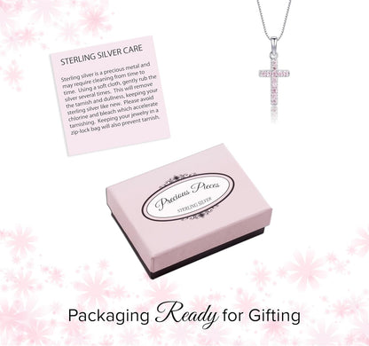 Girl'S 925 Sterling Silver or 14K Gold-Plated CZ Cross Necklace for Baptism, First Communion, or Confirmation Gift