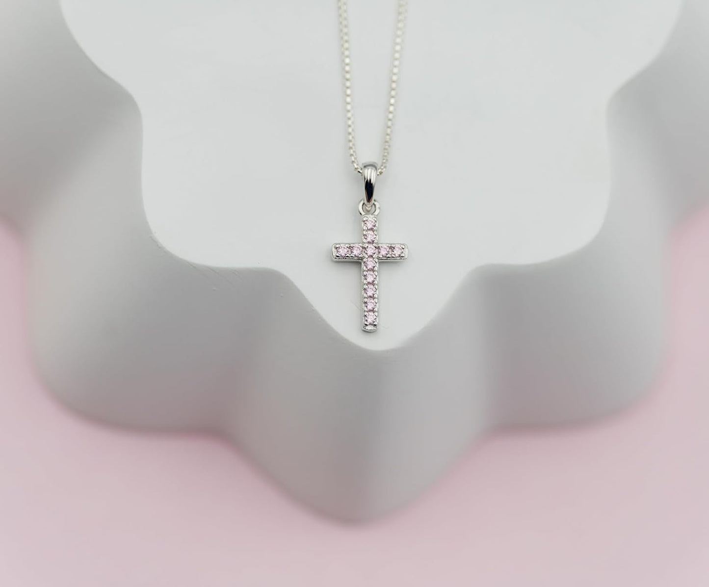Girl'S 925 Sterling Silver or 14K Gold-Plated CZ Cross Necklace for Baptism, First Communion, or Confirmation Gift