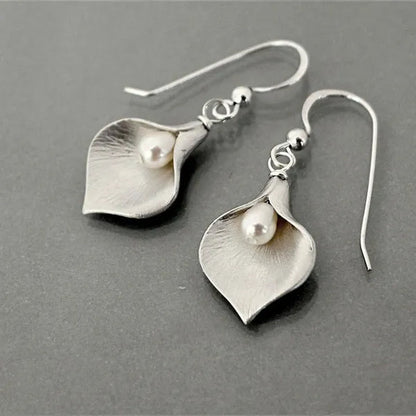 Glamour Vintage 925 Standard Sterling Silver Morning Glory Jewelry Natural Pearl Drop Earrings Creative Handmade Family Jewelry