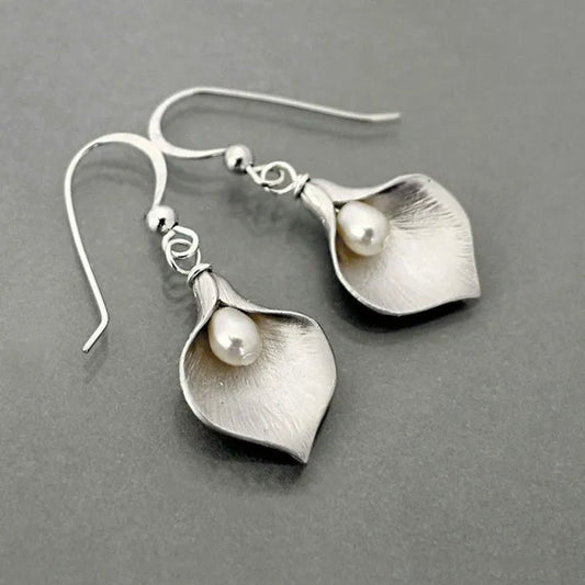 Glamour Vintage 925 Standard Sterling Silver Morning Glory Jewelry Natural Pearl Drop Earrings Creative Handmade Family Jewelry - WORLD TIME VISITS