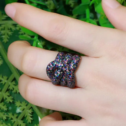 Gloriya Adjustable Women Exaggerated Full Micro Cubic Zirconia Unique Open Cuff Large Ring for Cocktail Personality Finger Jewelry
