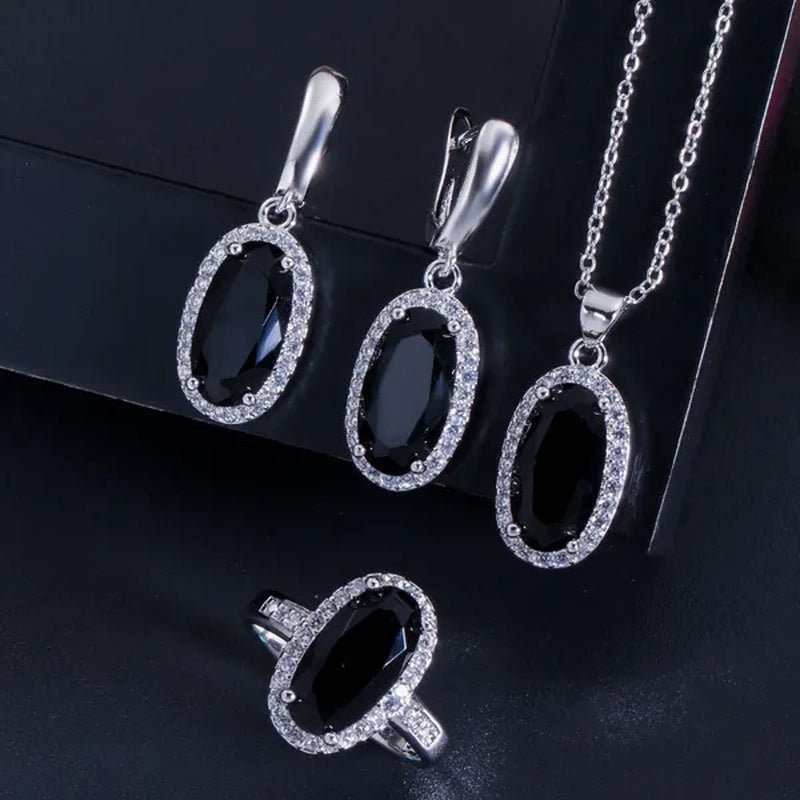 Gloriya Brand 925 Sterling Silver Bright Oval Yellow Topaz Crystal with White CZ Pendant Necklace Earrings and Ring Set for Women Gorgeous Cocktail Party Jewelry Sets
