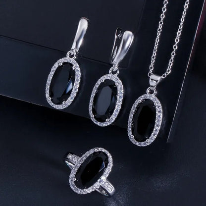 Gloriya Brand 925 Sterling Silver Bright Oval Yellow Topaz Crystal with White CZ Pendant Necklace Earrings and Ring Set for Women Gorgeous Cocktail Party Jewelry Sets
