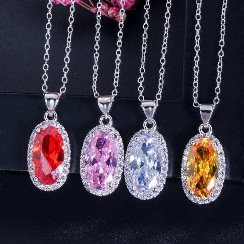 Gloriya Brand 925 Sterling Silver Bright Oval Yellow Topaz Crystal with White CZ Pendant Necklace Earrings and Ring Set for Women Gorgeous Cocktail Party Jewelry Sets - WORLD TIME VISITS