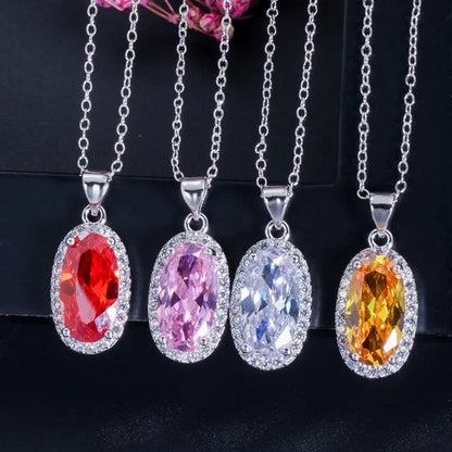 Gloriya Brand 925 Sterling Silver Bright Oval Yellow Topaz Crystal with White CZ Pendant Necklace Earrings and Ring Set for Women Gorgeous Cocktail Party Jewelry Sets - WORLD TIME VISITS