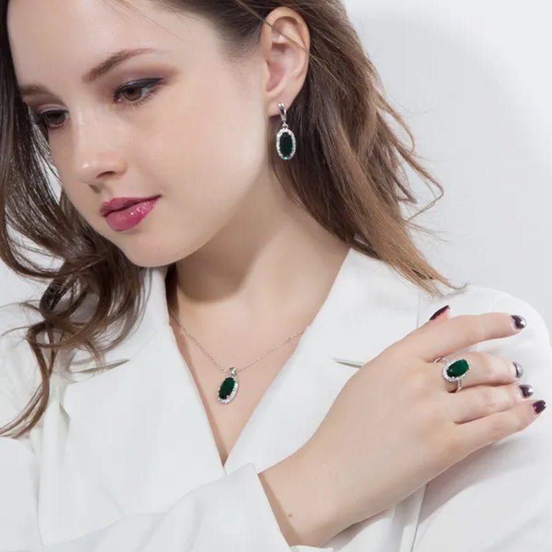 Gloriya Brand 925 Sterling Silver Bright Oval Yellow Topaz Crystal with White CZ Pendant Necklace Earrings and Ring Set for Women Gorgeous Cocktail Party Jewelry Sets - WORLD TIME VISITS