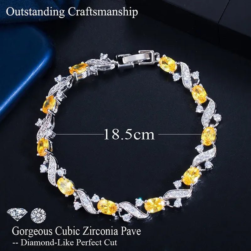 Gloriya Delicate Design Sky Blue Charm Oval Stone Tennis Bracelet Bangle for Women Fashion CZ Silver Plated Elegant Jewelry - WORLD TIME VISITS