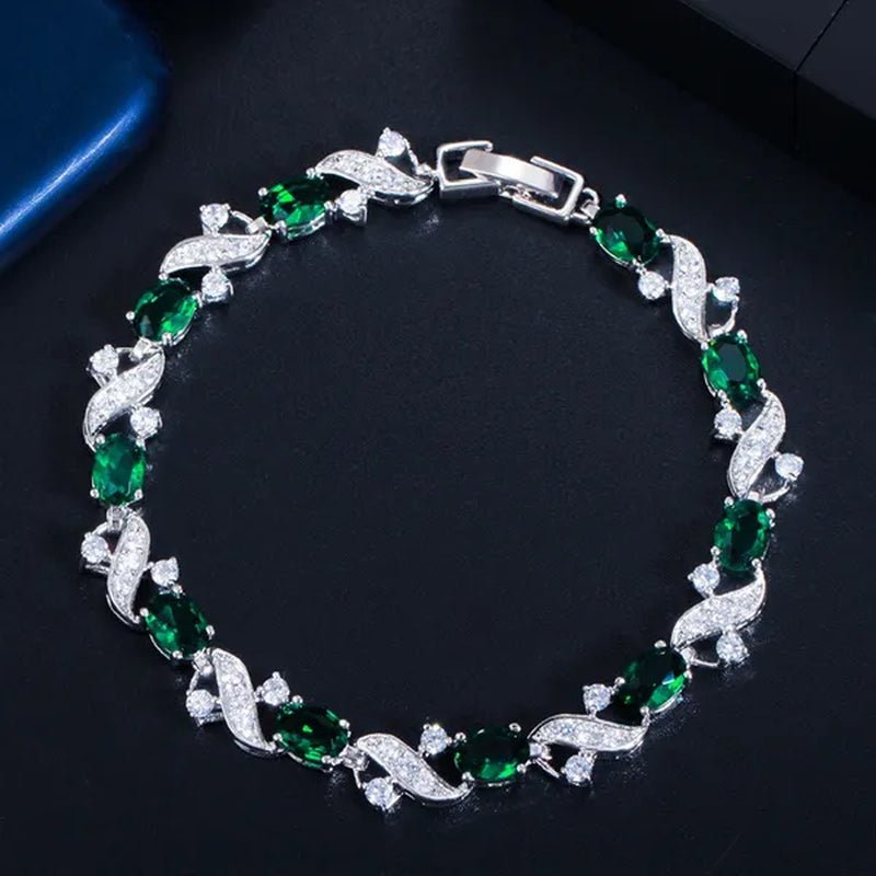 Gloriya Delicate Design Sky Blue Charm Oval Stone Tennis Bracelet Bangle for Women Fashion CZ Silver Plated Elegant Jewelry