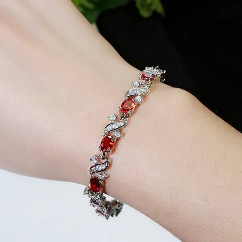 Gloriya Delicate Design Sky Blue Charm Oval Stone Tennis Bracelet Bangle for Women Fashion CZ Silver Plated Elegant Jewelry
