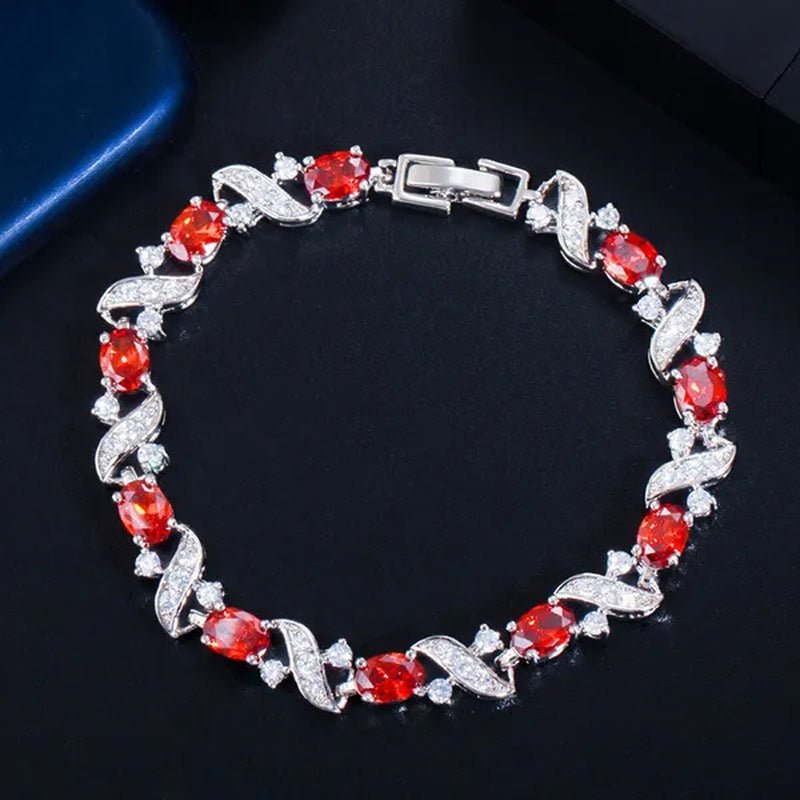 Gloriya Delicate Design Sky Blue Charm Oval Stone Tennis Bracelet Bangle for Women Fashion CZ Silver Plated Elegant Jewelry