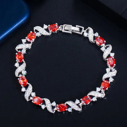 Gloriya Delicate Design Sky Blue Charm Oval Stone Tennis Bracelet Bangle for Women Fashion CZ Silver Plated Elegant Jewelry