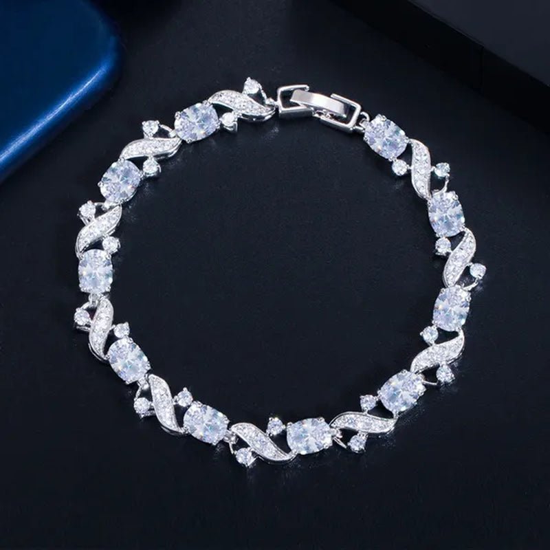 Gloriya Delicate Design Sky Blue Charm Oval Stone Tennis Bracelet Bangle for Women Fashion CZ Silver Plated Elegant Jewelry