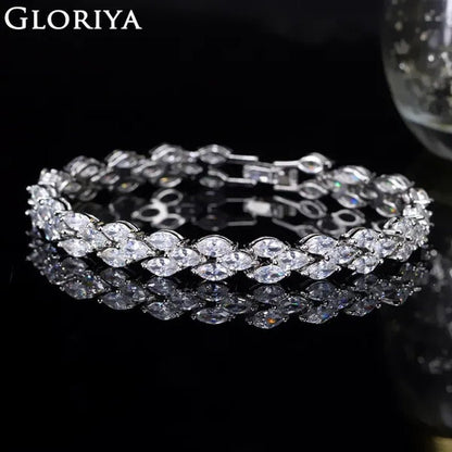 Gloriya Delicate White Gold Plated Tennis Bracelet Setting Sparkly Marquise Cubic Zircon Wedding Bracelets for Women Gorgeous Crystal Jewelry - WORLD TIME VISITS