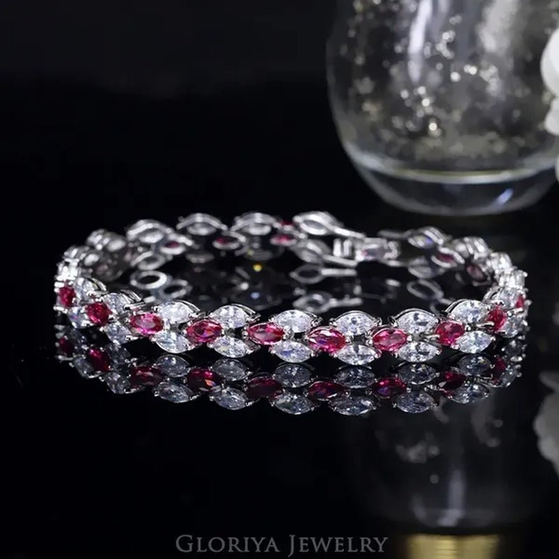 Gloriya Delicate White Gold Plated Tennis Bracelet Setting Sparkly Marquise Cubic Zircon Wedding Bracelets for Women Gorgeous Crystal Jewelry - WORLD TIME VISITS