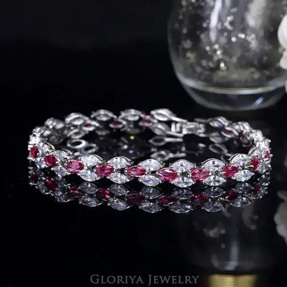 Gloriya Delicate White Gold Plated Tennis Bracelet Setting Sparkly Marquise Cubic Zircon Wedding Bracelets for Women Gorgeous Crystal Jewelry - WORLD TIME VISITS