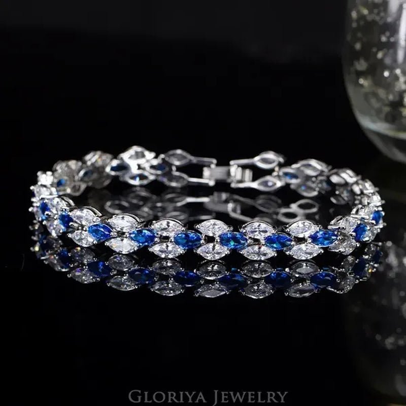 Gloriya Delicate White Gold Plated Tennis Bracelet Setting Sparkly Marquise Cubic Zircon Wedding Bracelets for Women Gorgeous Crystal Jewelry