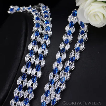 Gloriya Delicate White Gold Plated Tennis Bracelet Setting Sparkly Marquise Cubic Zircon Wedding Bracelets for Women Gorgeous Crystal Jewelry