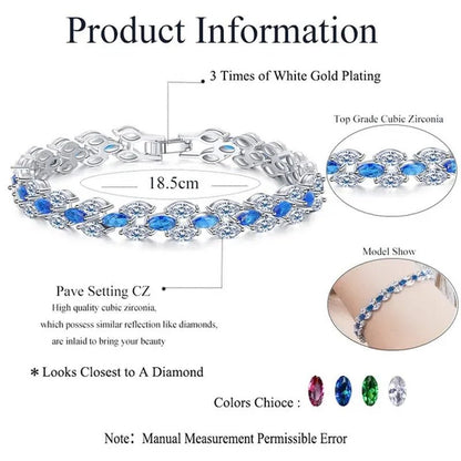 Gloriya Delicate White Gold Plated Tennis Bracelet Setting Sparkly Marquise Cubic Zircon Wedding Bracelets for Women Gorgeous Crystal Jewelry