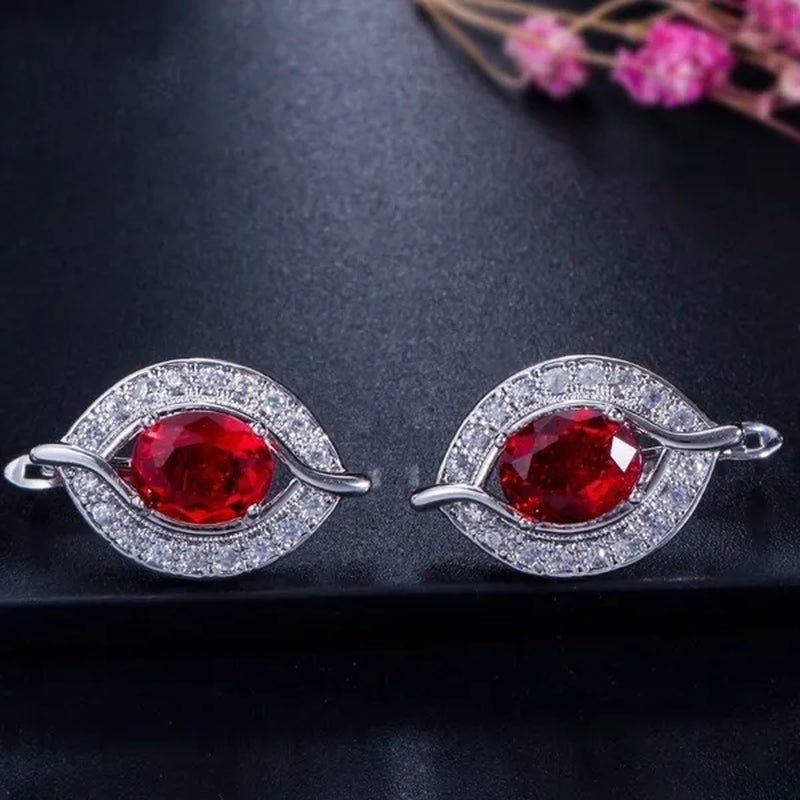 Gloriya Designer Silver Plated Jewelry Sets Inlaid Oval Red CZ Teardrop Pendant Necklace Earrings and Ring Set for Lady Fashion