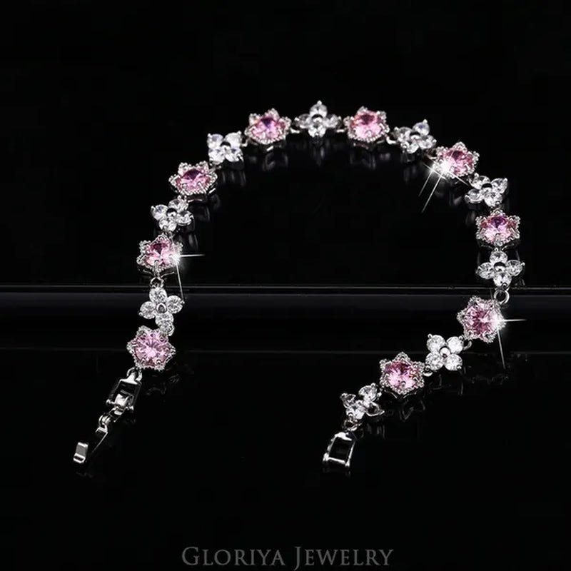 Gloriya Elegant Goddess Silver Plated Link Bracelet Cluster Flower Shape White And Blue AAA Grade Zircon Charm Tennis Bracelet For Women