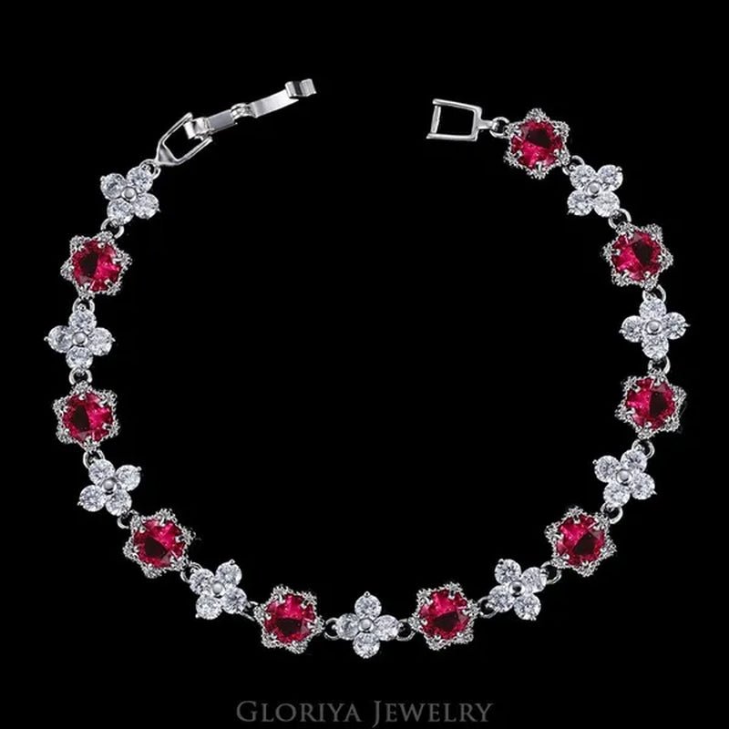 Gloriya Elegant Goddess Silver Plated Link Bracelet Cluster Flower Shape White And Blue AAA Grade Zircon Charm Tennis Bracelet For Women - WORLD TIME VISITS