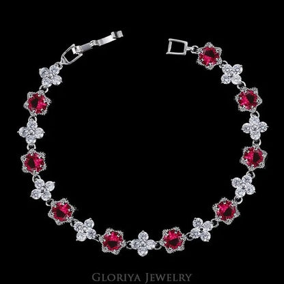 Gloriya Elegant Goddess Silver Plated Link Bracelet Cluster Flower Shape White And Blue AAA Grade Zircon Charm Tennis Bracelet For Women - WORLD TIME VISITS