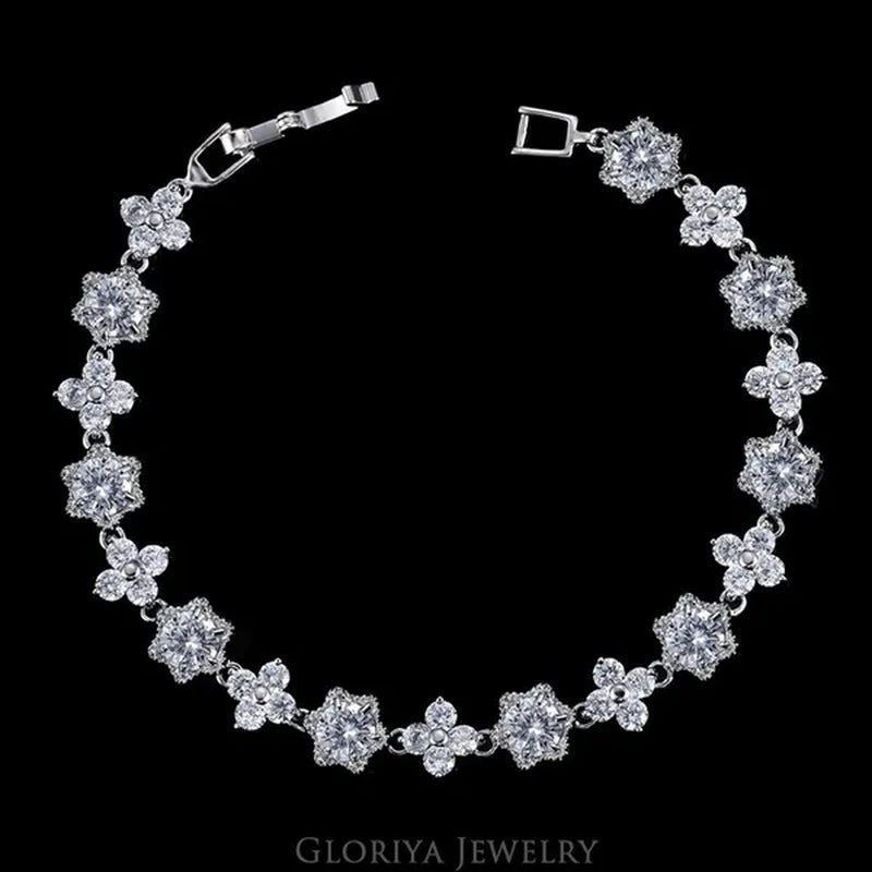 Gloriya Elegant Goddess Silver Plated Link Bracelet Cluster Flower Shape White And Blue AAA Grade Zircon Charm Tennis Bracelet For Women - WORLD TIME VISITS