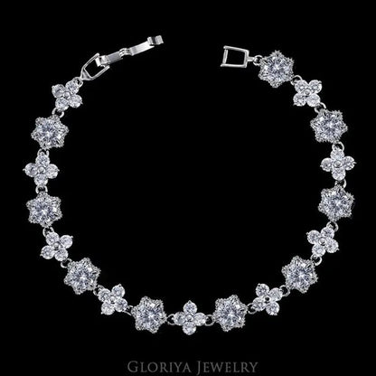 Gloriya Elegant Goddess Silver Plated Link Bracelet Cluster Flower Shape White And Blue AAA Grade Zircon Charm Tennis Bracelet For Women - WORLD TIME VISITS