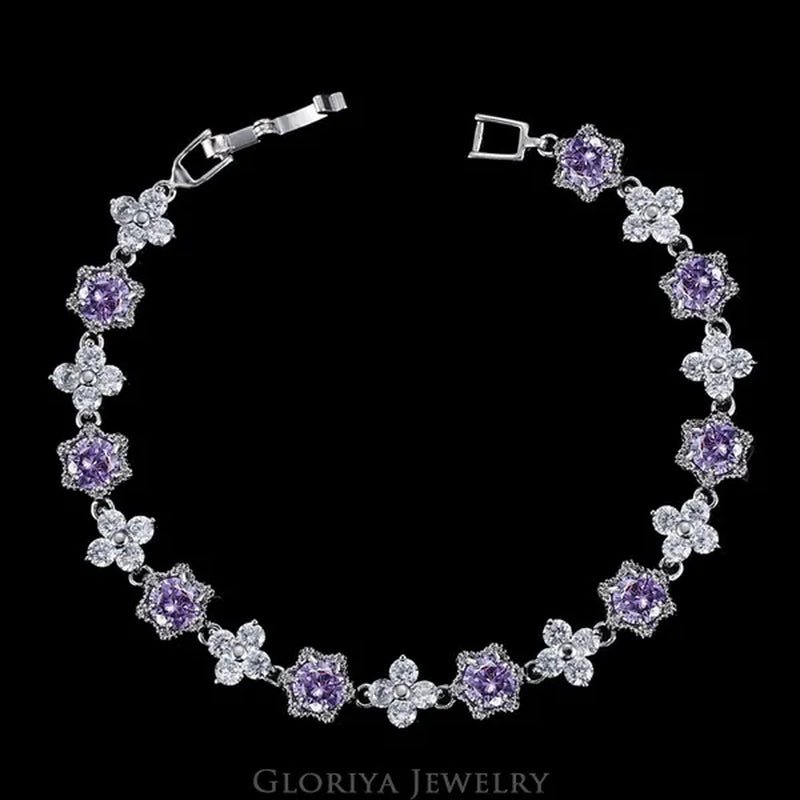 Gloriya Elegant Goddess Silver Plated Link Bracelet Cluster Flower Shape White And Blue AAA Grade Zircon Charm Tennis Bracelet For Women - WORLD TIME VISITS
