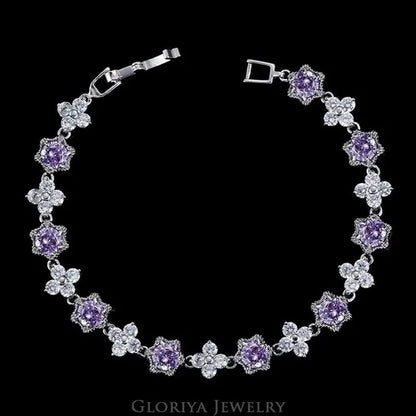 Gloriya Elegant Goddess Silver Plated Link Bracelet Cluster Flower Shape White And Blue AAA Grade Zircon Charm Tennis Bracelet For Women - WORLD TIME VISITS
