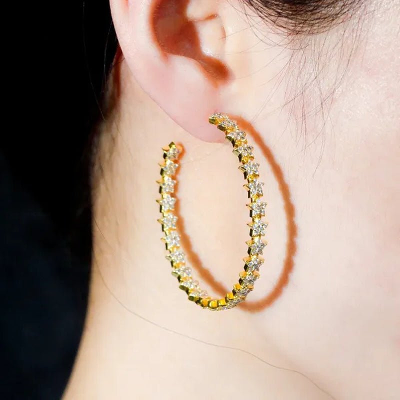 Gloriya Glitter Star CZ Oversize Circle Loop Earring High Quality Gold / Silver Plated Big Round Hoop Earrings for Women Statement Jewelry Brincos - WORLD TIME VISITS