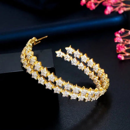 Gloriya Glitter Star CZ Oversize Circle Loop Earring High Quality Gold / Silver Plated Big Round Hoop Earrings for Women Statement Jewelry Brincos